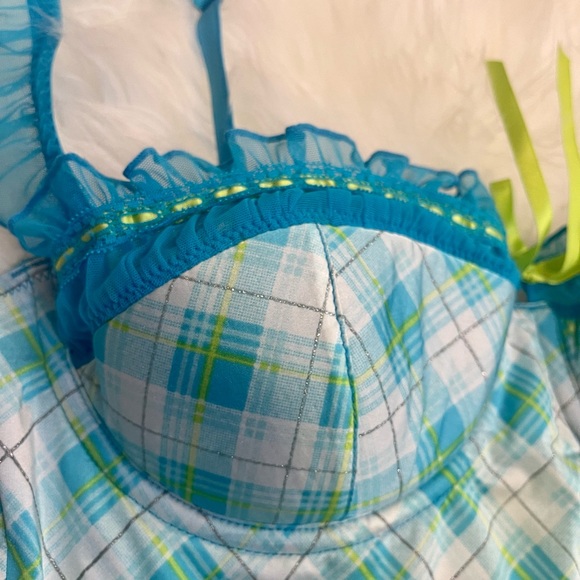 34C VS Victoria’s Secret Sexy Little Things poolside green/blue plaid lingerie - Picture 5 of 12